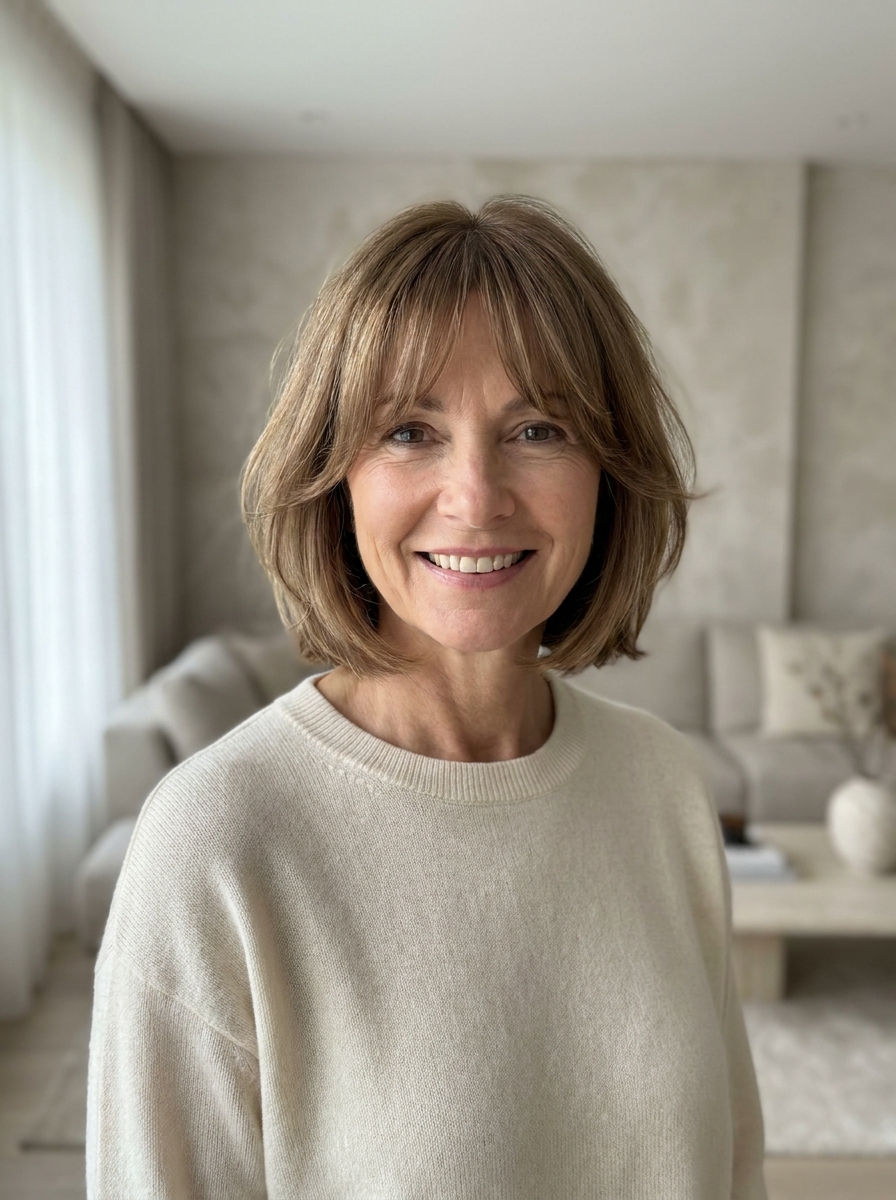 Kurzer Bob mit Curtain Bangs als Frisuren für kurze Haare ab 50 Inspiration 2026